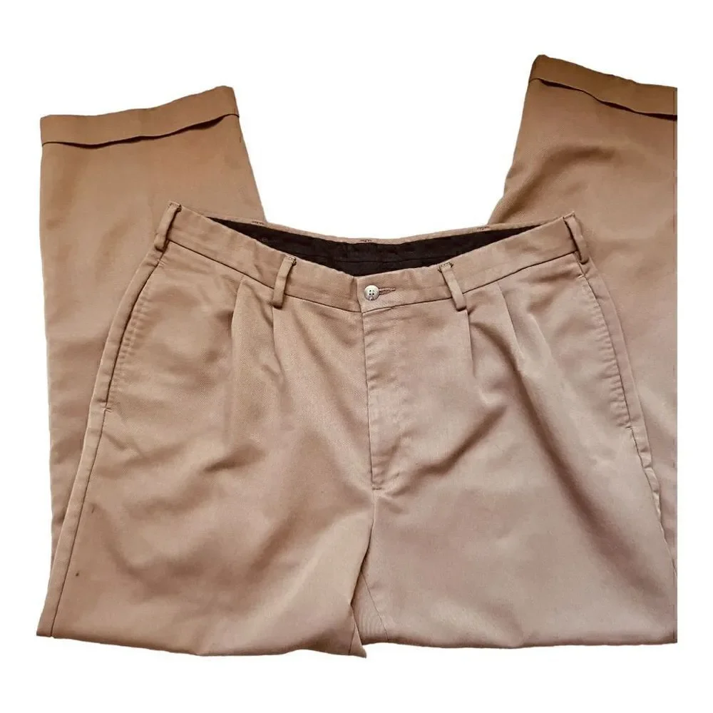 Bill Blass Studio Men's Brown Polyester Rayon Pleated Dress Pant 36/30